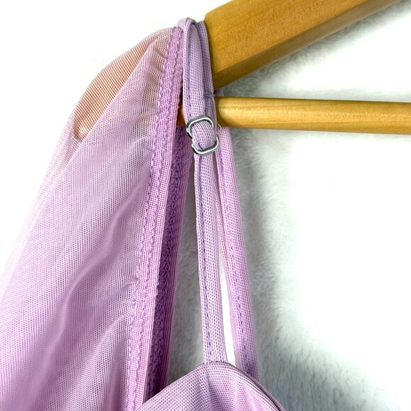 Oh Polly Ruched Sheer Mesh Gathered Mini Dress Womens US 10 UK 14 Pink Lavender - Picture 3 of 8